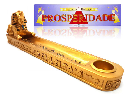 Kit Incensário Egípcio Gold Incenso Prosperidade 10 Varetas