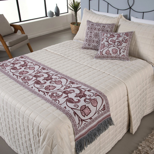 Kit Peseira Cama Com Almofadas Cheias Queen 5 Pçs Jacquard