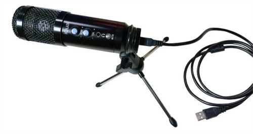 Microfono Condensador Iqual Fm669u Usb Profesional + Tripode Color Negro
