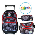 Mochila Escolar Con Ruedas Lonchera Estuche Pack 3 Piezas