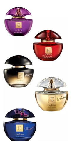 Kit 5 Perfumes Eudora Parfum Roxo Rouge Deluxe Unique Royal 