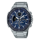 Reloj Hombre Casio Ecb-950db-2adf Edifice Color De La Correa Plateado Color Del Bisel Negro Color Del Fondo Azul