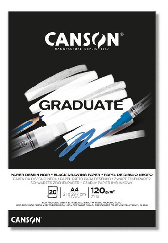 Canson Block Graduate Noir 120 Grs A4 X 20 Hojas Color Negro