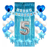 Combo Kit Deco Globos Blanco Y Azul+feliz Cumple+cortina