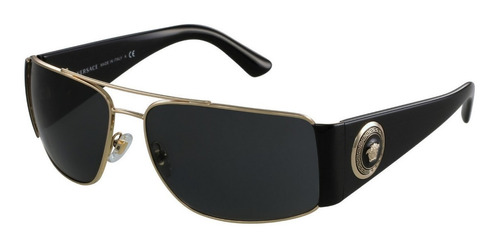 Gafas De Sol Polarizados Versace Ve2163 Con Marco De Metal Color Dorado, Lente Gris De Policarbonato, Varilla Dorada/negra De Plástico