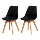 Kit 2 Cadeiras Leda Saarinen Design Estofada Preta