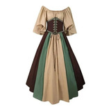 Vestido Mujer Medieval Gótico Patchwork Encaje Slash Neck