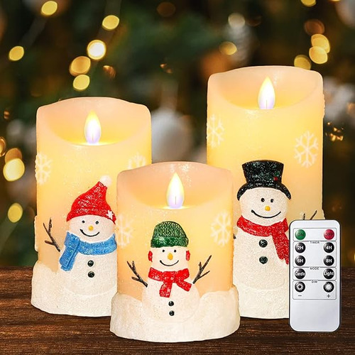 Velas De Navidad Sin Velas Talladas Con Muñeco De Nieve Parp