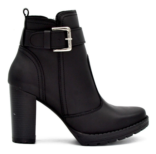 Botas Botin Andrea Negro Tipo Piel Tacon Grueso Comoda Mujer