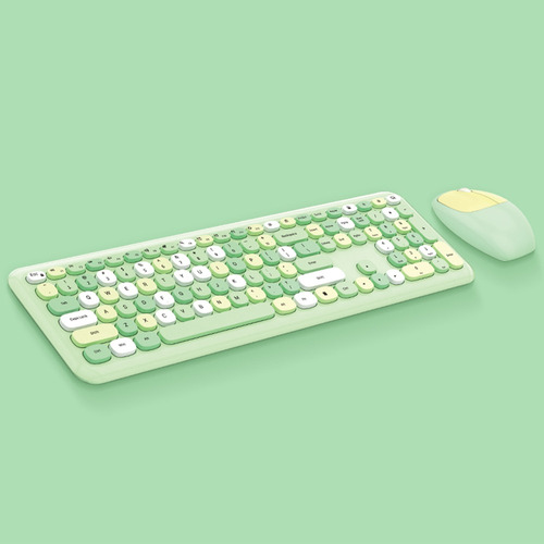 Combo 2.4g Set Redondo Color Verde Con Teclado 110 Mouse