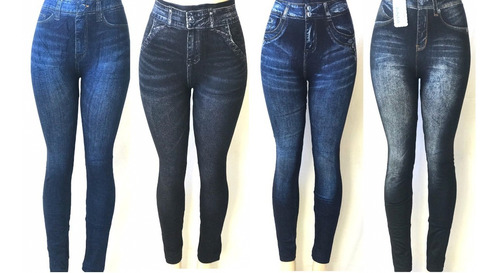 Kit 2 Calça Legging/leg Fake Jeans Feminino Roupa De Academi