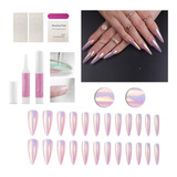 24 Uñas Manicure Postizas Adheribles Largas Moderna Rosa