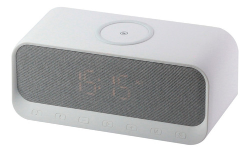 Carregador Por Indução Qi Com Rádio Relógio E Som Bluetooth Cor Branco Bivolt