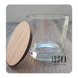 Vaso Vidrio Con Tapa De Madera Paraíso Velas Portavelas X10u