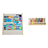 Kit Porta Lápis De Colorir + Rack Para Livros Infantil