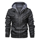 Chaqueta De Cuero Para Hombre Con Capucha Casual De Motocicl