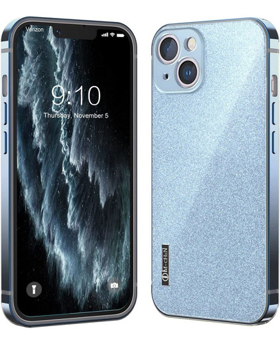 Funda Para iPhone 13 Pro Max Transparente Brillos Celeste