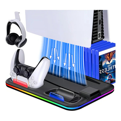 Base de carga Gllai Cooling para mandos de Ps5 con iluminación RGB y ventilador de refrigeración interno compatible con Ps5 y Ps5 Slim Negro | Envío gratis