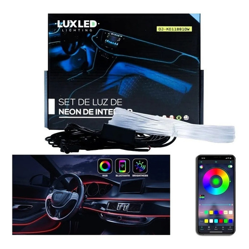 Set De Luz Neon Led Rgb Con Bluetooth Para Interior Auto 12v