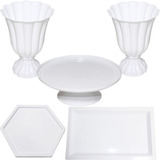 Kit Festa 3 Bandejas De Doces Bolos 2 Vaso Slim 5 Pçs Branco