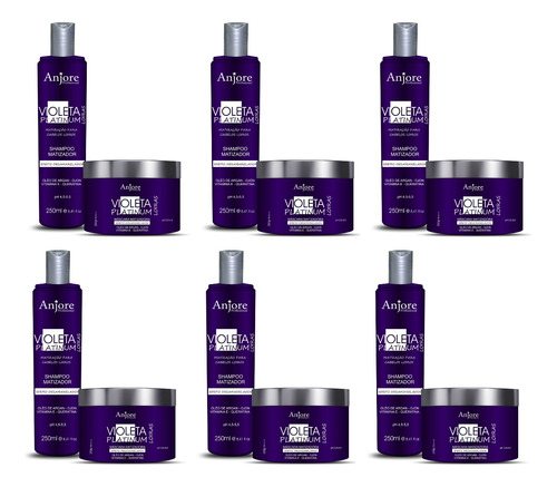 6 Kit Matizador Violeta Shampoo Máscara 250g Anjore Atacado