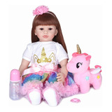 Muñeca Reborn Realista Pelo Largo 60cm + Unicornio