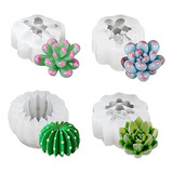 4 Suculentas Grandes Cactus Flor Plantas Moldes De Silicona