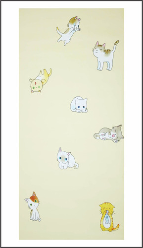 Papel Tapiz Auto Adherible.amarillo Gatos Infantil.10mx45cm.