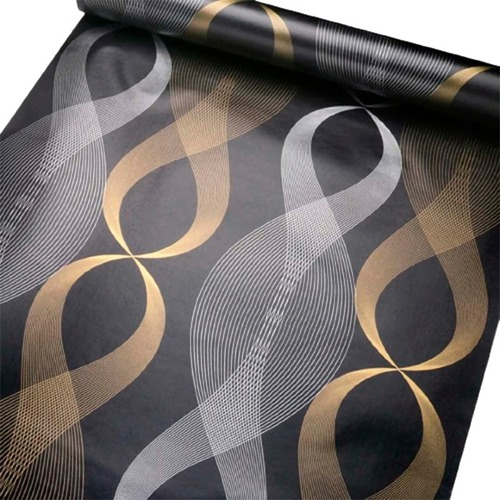 Papel Vinilo Tapiz Adhesivo Ondas De 10 M X 45 Cm Negro