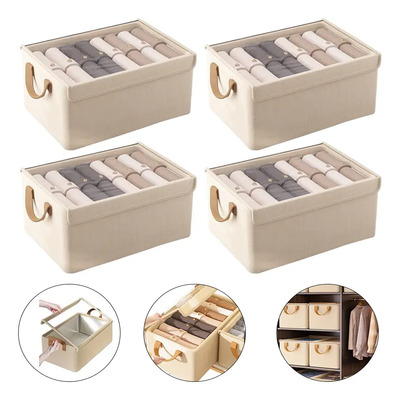 Canastas Organizadora Caja De Almacenamiento Con Tapa 4pzs,cajas Organizadoras Para Clósets, Organizador De Ropa Plegable Para El Hogar, Dormitorio, Armario, Oficina (beige)