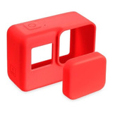 Capa Case Silicone + Tampa Lente Vermelho Gopro Hero 5 6 7