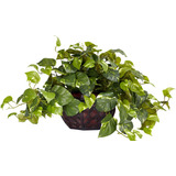 Pothos Casi Naturales Con Florero Decorativo, Planta De Seda