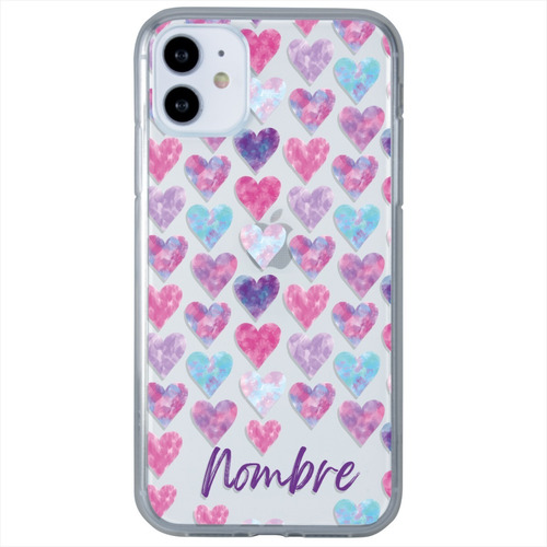 Funda Para iPhone Uso Rudo Corazones Personalizada Tu Nombre