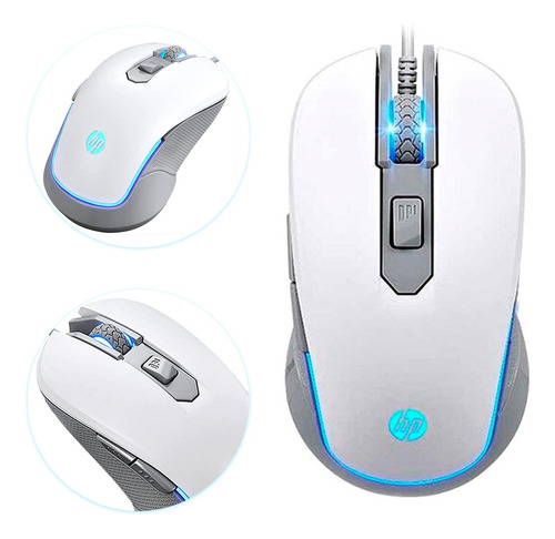 Mouse Gamer Com Fio 2400dpi Usb Led Hp 6 Botões M200 Branco