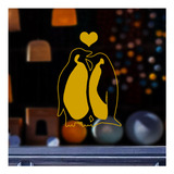 Adesivo Vitrine Namorados Amarelo Casal De Pinguins