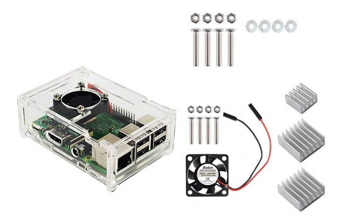 Kit Case Acrílico P/ Raspberry Pi3(b)+ Cooler+ Dissipadores.