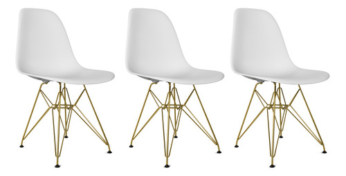 Kit 3 Cadeiras De Jantar Charles Eames Ferro Dourado