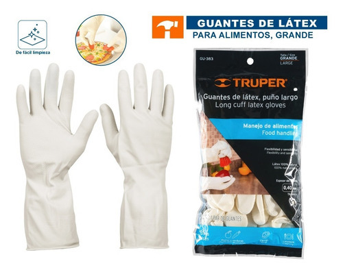 Guantes De Látex Para Alimentos, Grandes, Truper 14265 Color Blanco Talla G