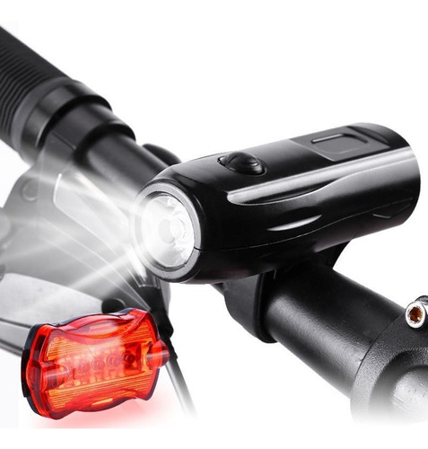 Set Luz Led Bicicleta Delantera Trasera Lcb40 Color Negro