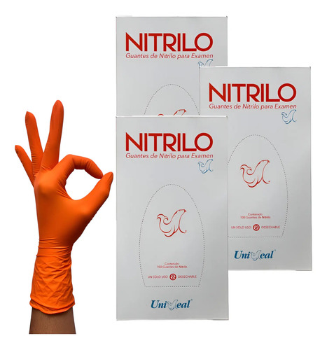Guantes Nitrilo Uniseal Naranja 300 Pzs Manipulación Segura