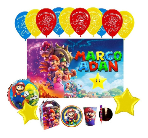 Mario Kart Kit 50 Niños Fiesta Vasos Platos Caja Mario Bros