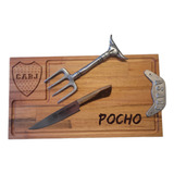 Juego Parrilla Tabla Asado Personalizada Xeneize Cuchilla 