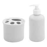 Kit Higiene Porcelana Porta Escova E Saboneteira Branco Liso