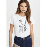 Camiseta De Mujer Diseño Line Art Chica Sentada Y Flores 