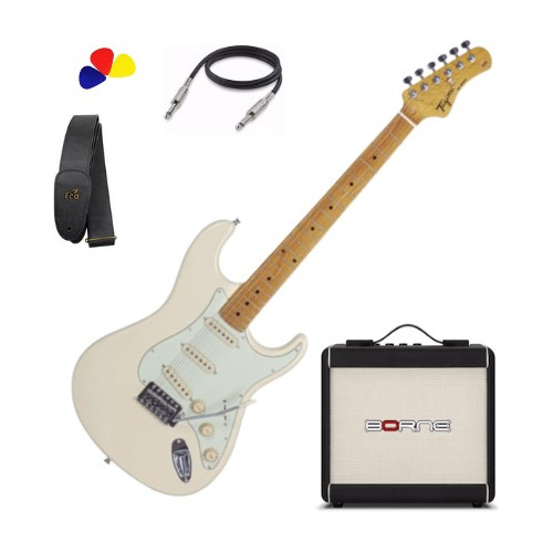 Kit Guitarra Stratocaster Tg-530 Olympic White C Borne Preto