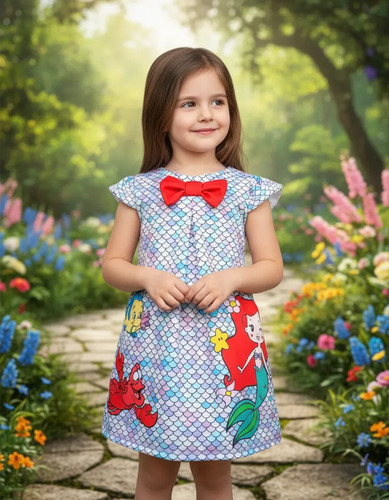 Vestido Niña Casual Genérica Princesa Estilo Ariel Sirenita