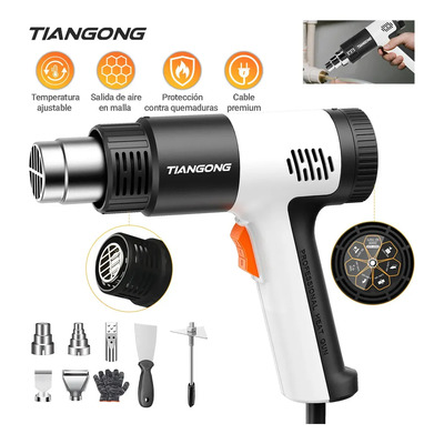 Pistola De Calor De 2000w Temperatura Regulable 9 Accesorios 50-700°C Control de temperatura con perilla Incluye una cubierta protectora resistente al calor TIANGONG | Envío gratis