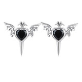 Aretes Corazón Con Alas Estilo Punk, Gótico Plata S925 