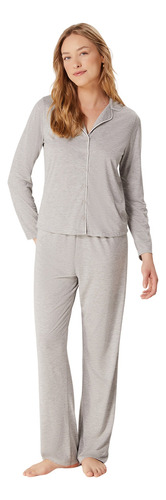 Pijama De Frio Feminino De Viscose Longo Com Botões Hering 