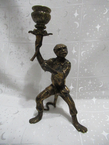 Candelabro Bronce Figura Mono Comediante Medieval 22 Cm